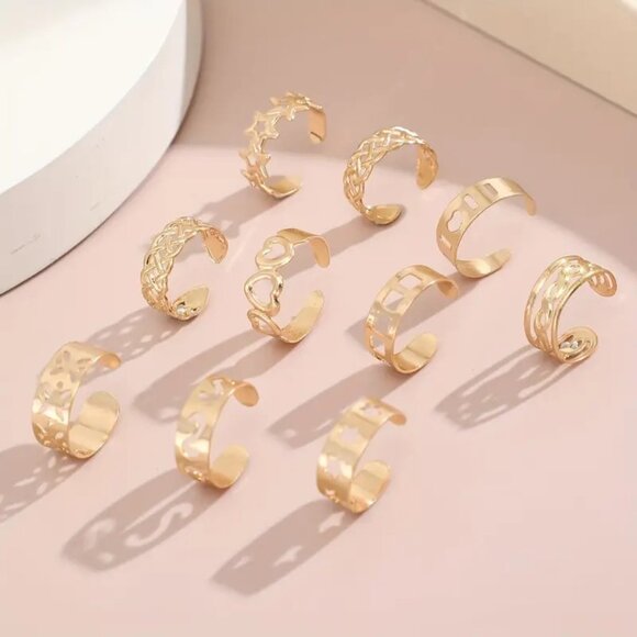 Toe Rings Foot Jewelry 10 Gold Adjustable Beach Boho Trendy Stylish Glam Goddess - Picture 3 of 4